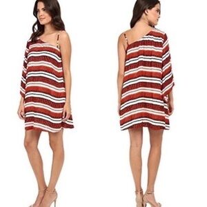 Elegant Asymmetrical Dress in Red and White Stripes